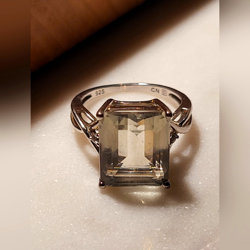 Green Quartz and White Topaz Gemstone Ring 9.25 Sterling Size 5